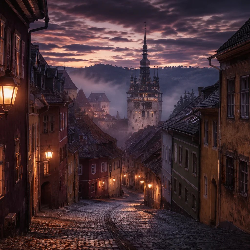 Sighișoara medievală cu turnuri și străzi vechi